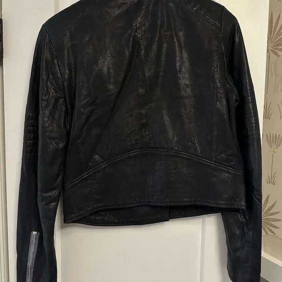 J Brand Aiah Black Leather Jacket, Medium, Good Condition, Deep Navy